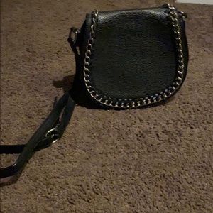 Black purse with silver chain